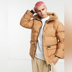 Sixth June Oversized Hooded Puffer Jacket Coat  Light Camel Copper Size: Medium